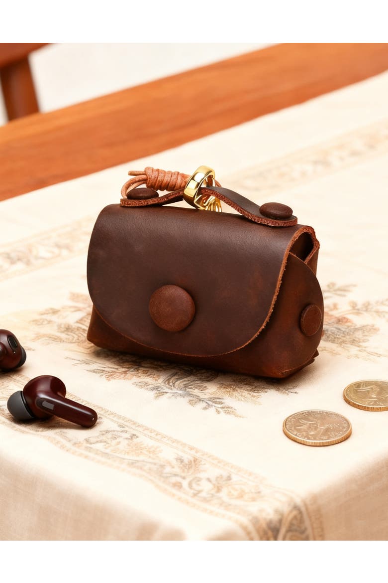 Satch Genuine Leather Mini Charm, Alternate, color, Dark Brown