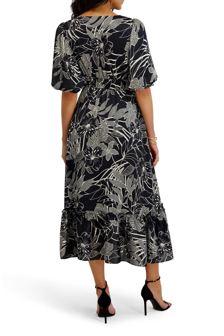 Puff Sleeve Midi Dress, Alternate, color, SLATE MULT