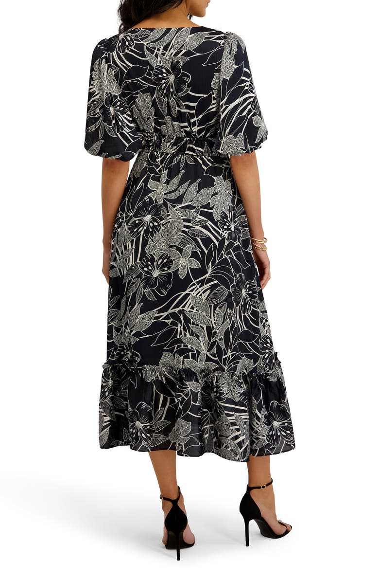 Kensie Puff Sleeve Midi Dress, Alternate, color, Slate Mult