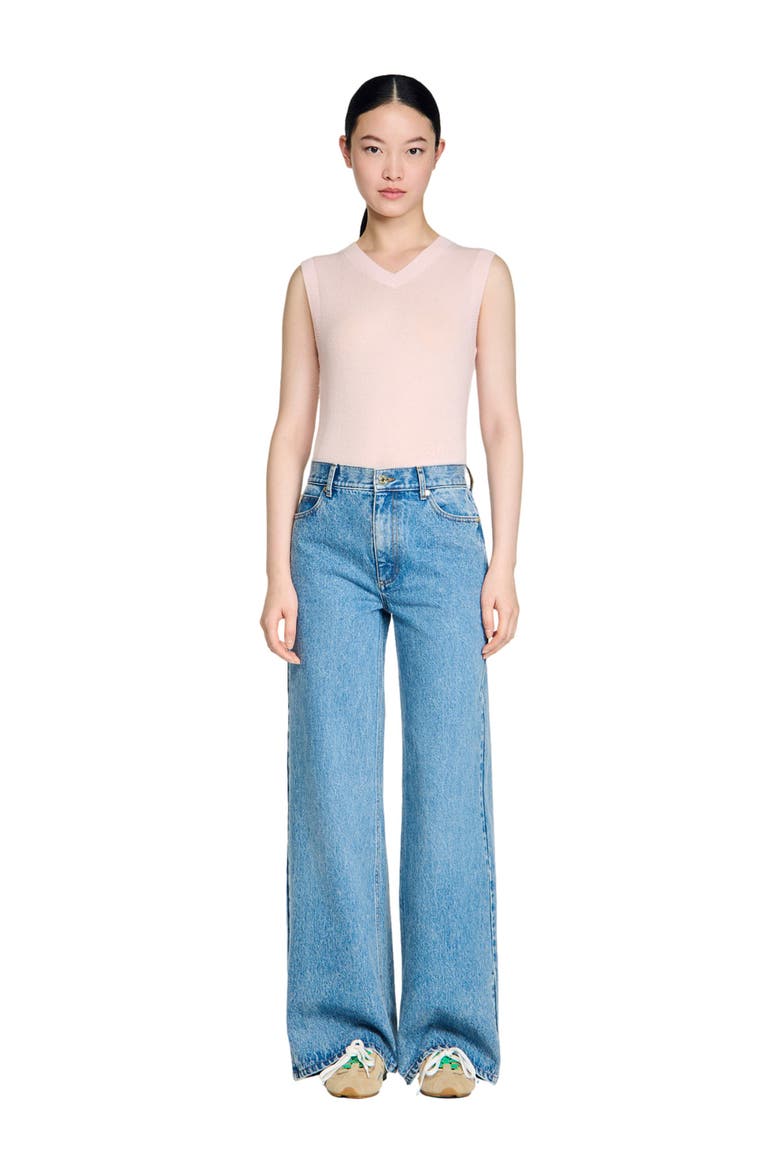 Faded wide straight-leg jeans, Alternate, color, Blue jean