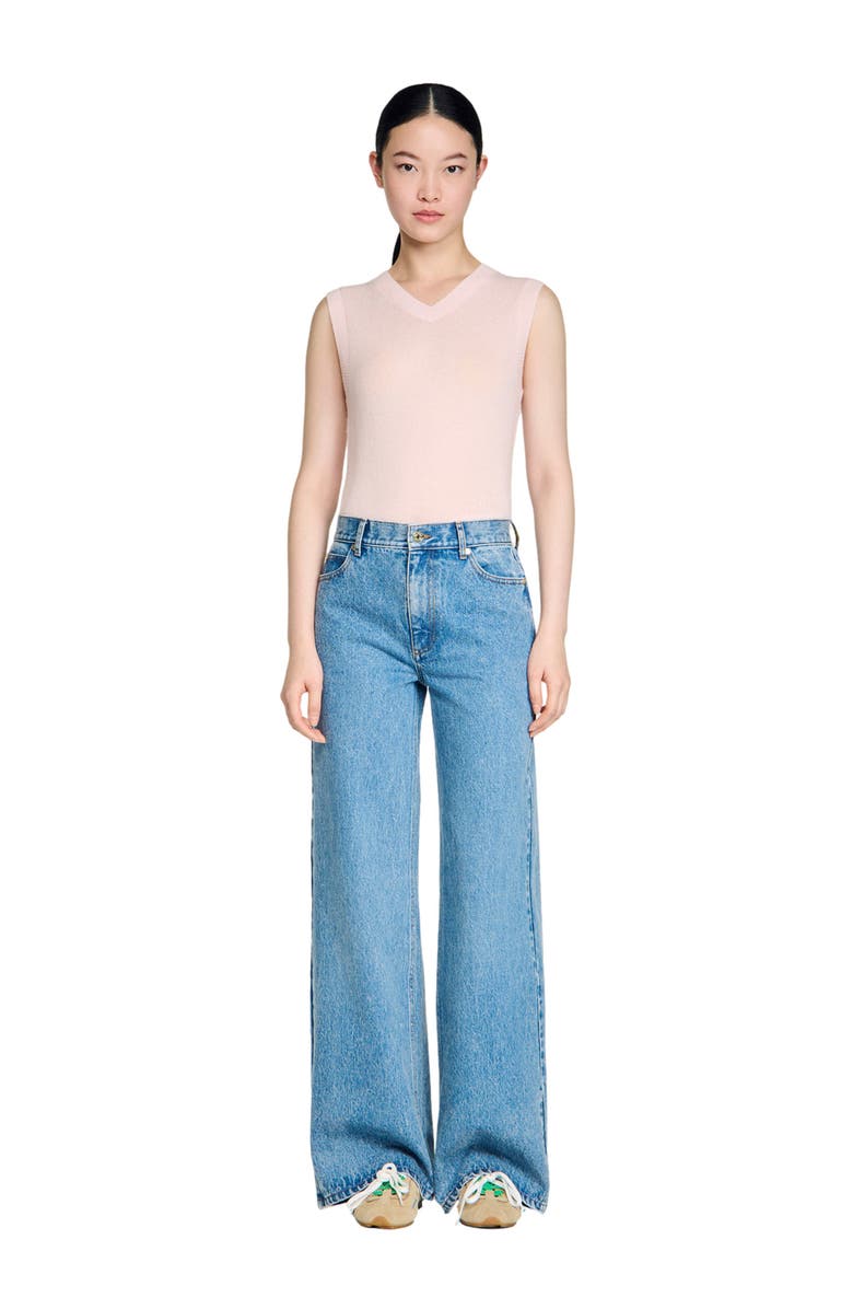 SANDRO Faded wide straight-leg jeans, Alternate, color, Blue Jean