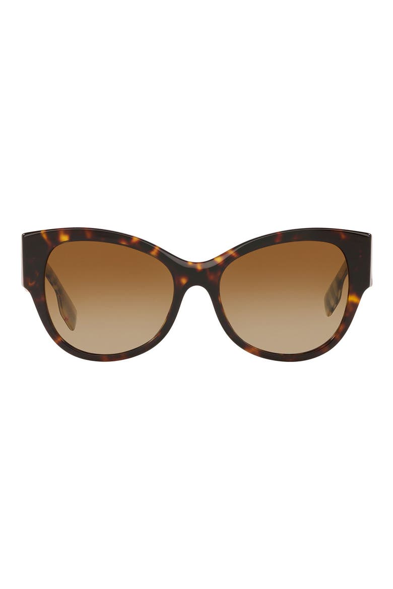 54mm Check Detail Polarized Gradient Cat Eye Sunglasses, Main, color, DARK HAVANA/ BROWN GRAD