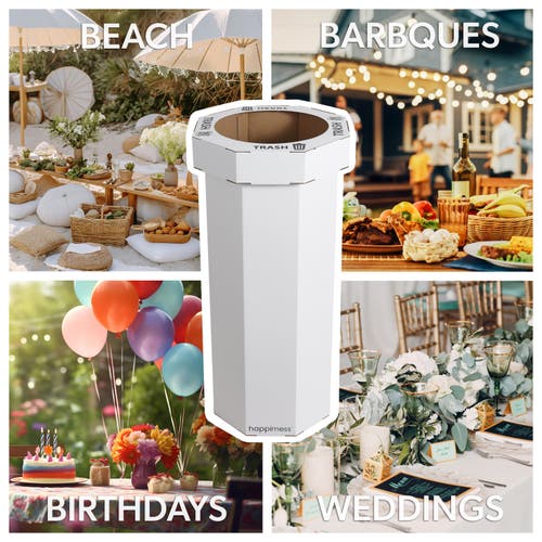 Happimess Fleur 25-gallon Classic Disposable Corrugated Cardboard Event Trash Can And Recycling Bin In White