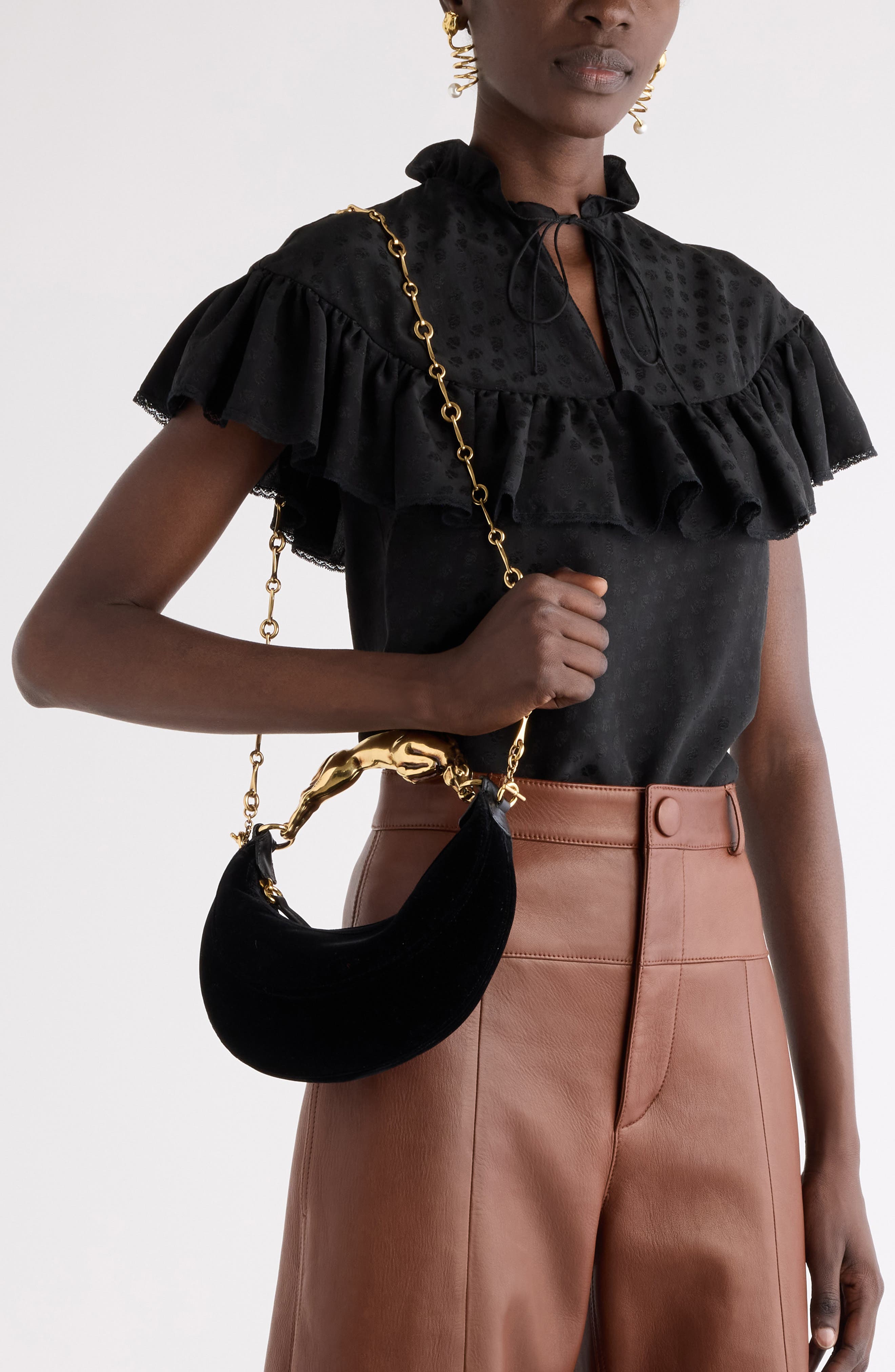 Chain Horse Crescent Bag, Alternate, color, BLACK