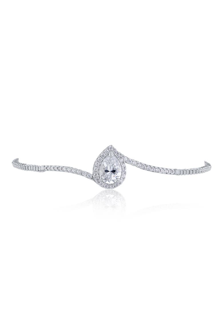 Pear Halo Cubic Zirconia Bolo Bracelet, Main, color, CLEAR SILVER