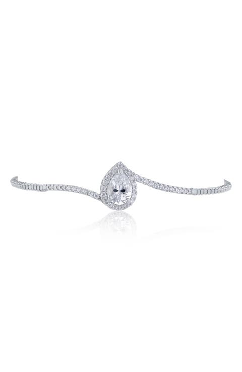 Pear Halo Cubic Zirconia Bolo Bracelet