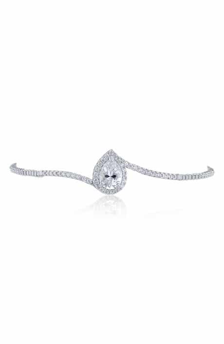 Pear Halo Cubic Zirconia Bolo Bracelet