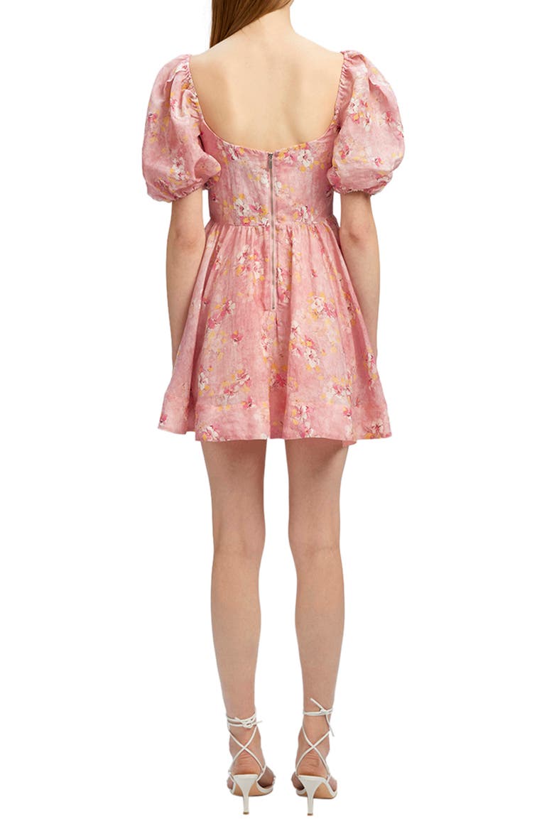 Kiah Floral Print Corset Puff Sleeve Minidress, Alternate, color, PINK GARDEN