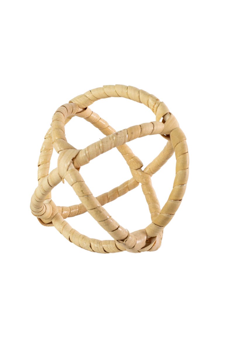 Wrapped Orb Decorative Ball Metal & Rattan, Main, color, Beige