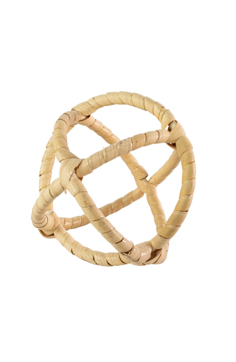 Foreside Home and Garden Wrapped Orb Decorative Ball Metal & Rattan, Main, color, Beige