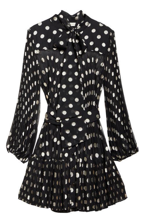 Zimmermann Polka Dot Long Sleeve Pleated Minidress With Removable Pussy Bow
