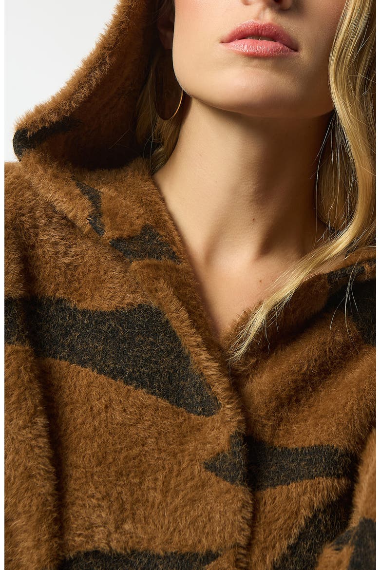 Tiger Print Feather Yarn Jacket, Alternate, color, BROWN/ BLACK