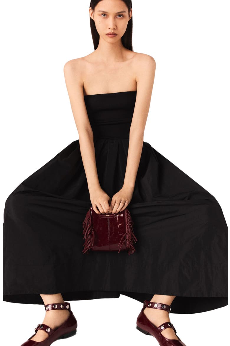 Strapless mesh and taffeta dress, Alternate, color, Black