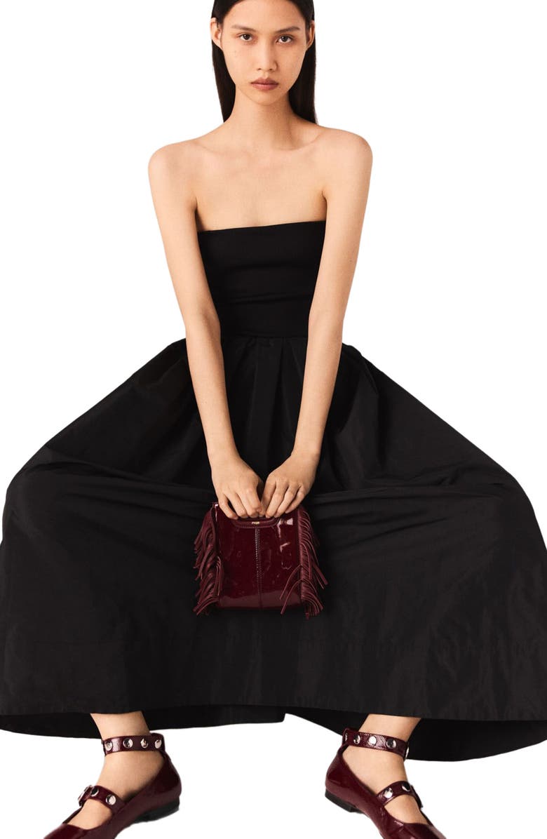 maje Strapless mesh and taffeta dress, Alternate, color, Black