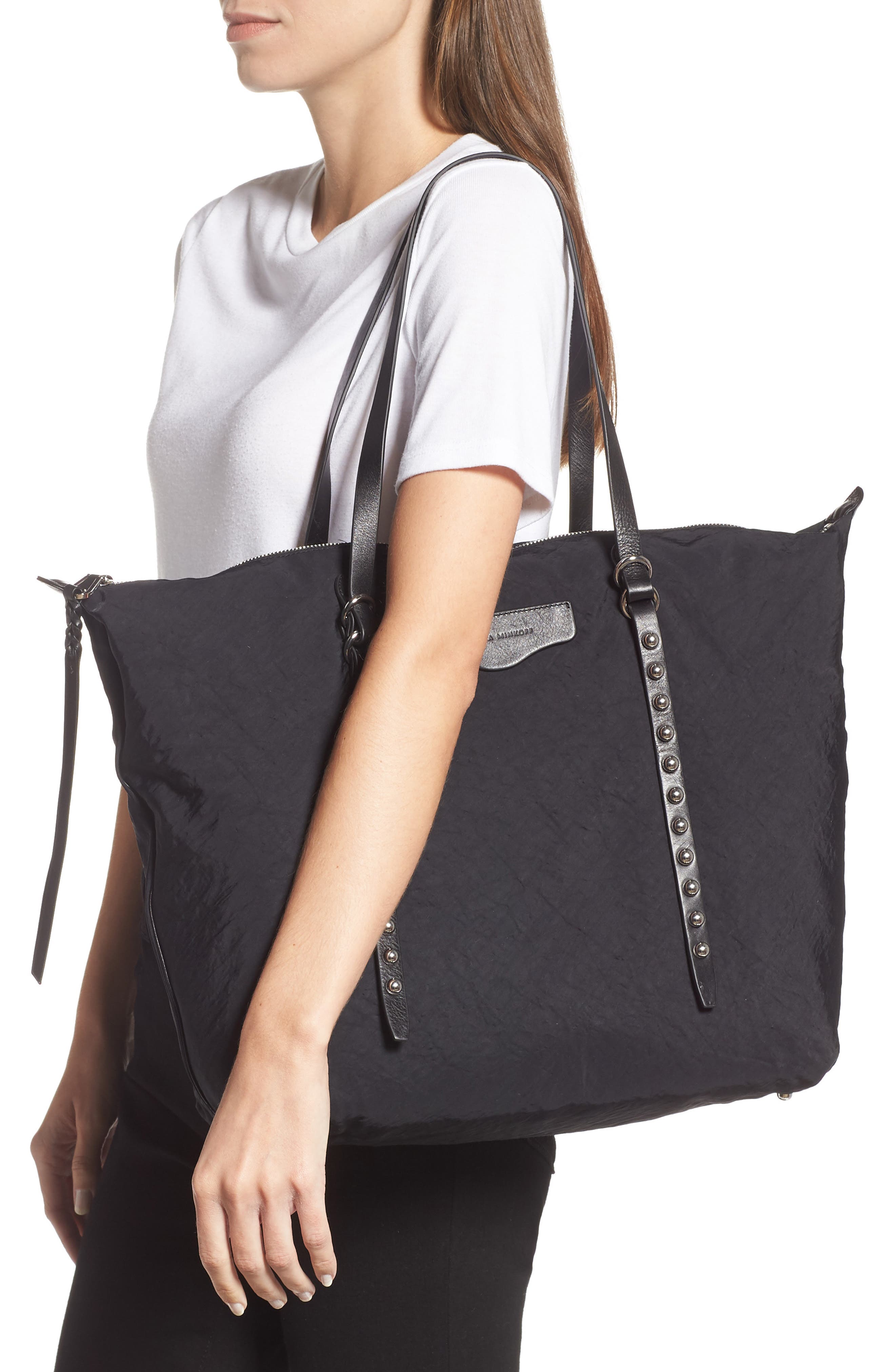 Rebecca Minkoff Bowie Studded Nylon Tote, Alternate, color, 