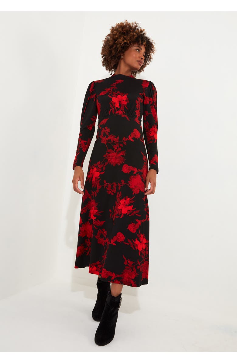 Joe Browns Stretch Knit Mockneck Maxi Dress, Main, color, Red Bloom Floral