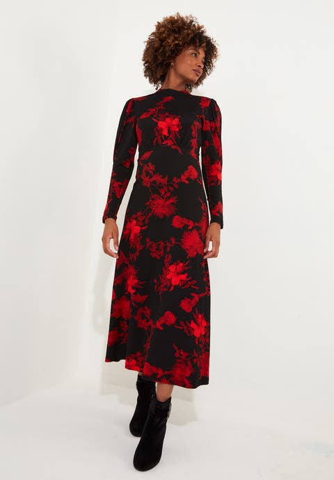 Stretch Knit Mockneck Maxi Dress