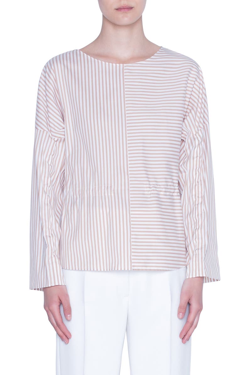 Akris punto Patchwork Stripe Poplin Blouse, Main, color,