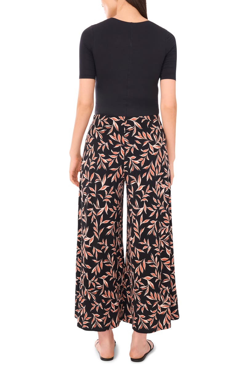 Vince Camuto Print Pull-On Wide Leg Pants, Alternate, color, Rich Black