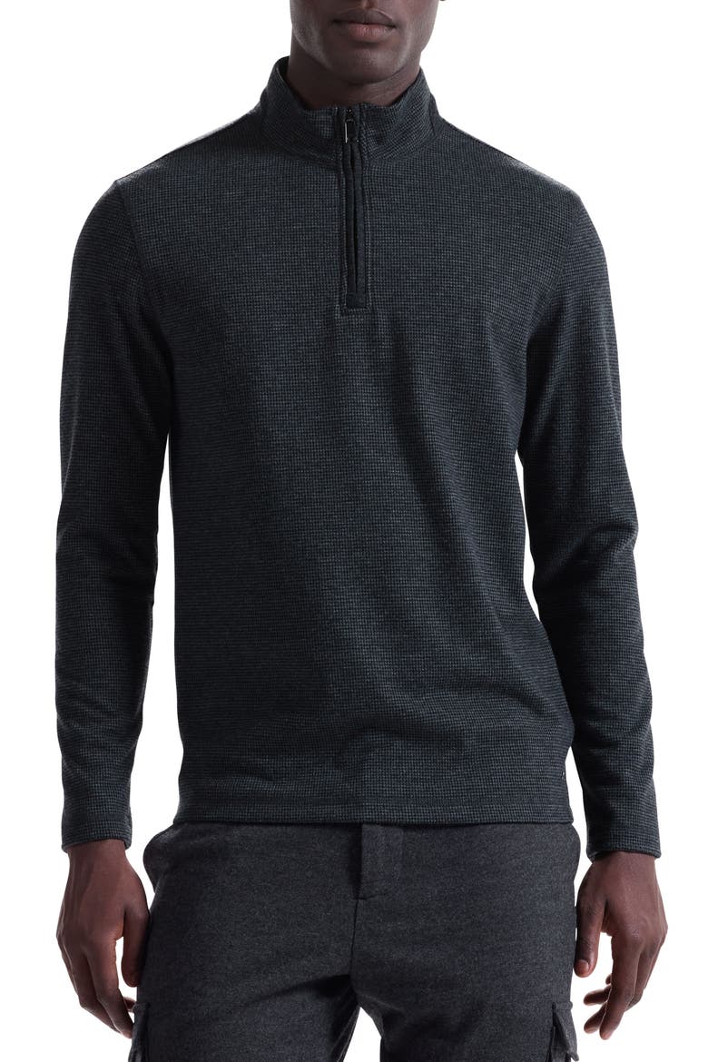 Houndstooth Patern Quarter Zip Top, Main, color, BLACK