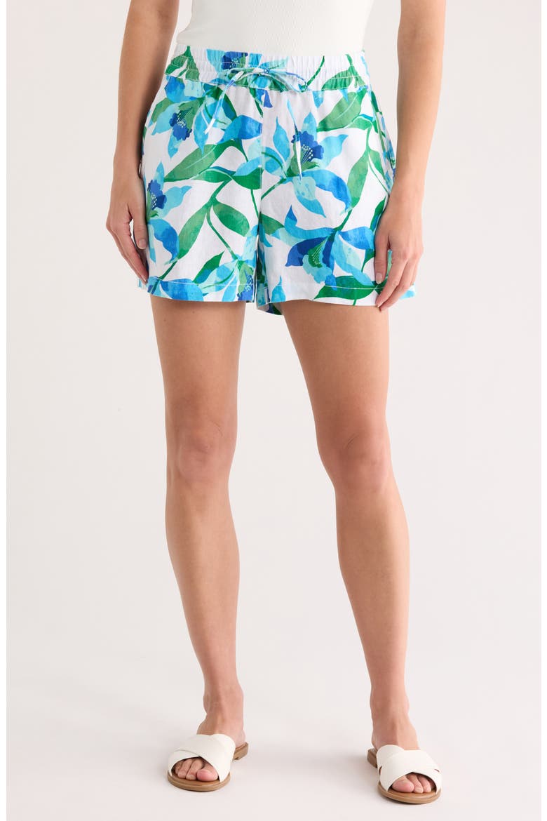 Seaside Brights High Waist Easy Linen Shorts, Main, color, WHITE