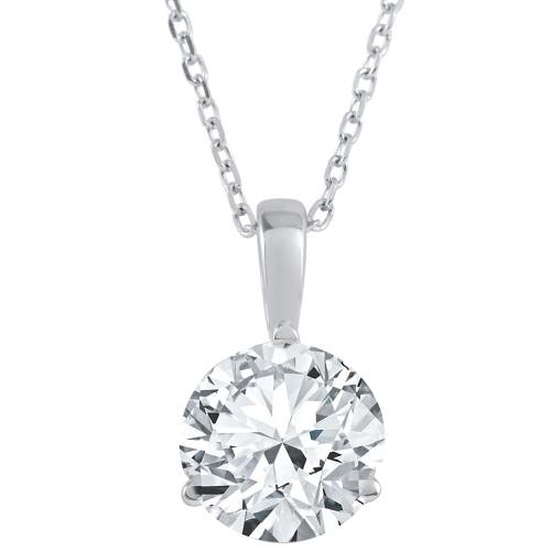 Bliss Diamond 1ct Solitaire Round Cut Diamond Pendant 3-prong Necklace Lab Grown In Metallic