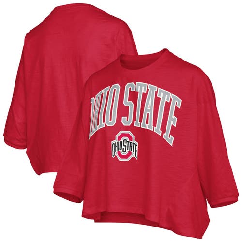 Pressbox Scarlet Ohio State Buckeyes Midi Arch Over Logo Oversized T-shirt In Red