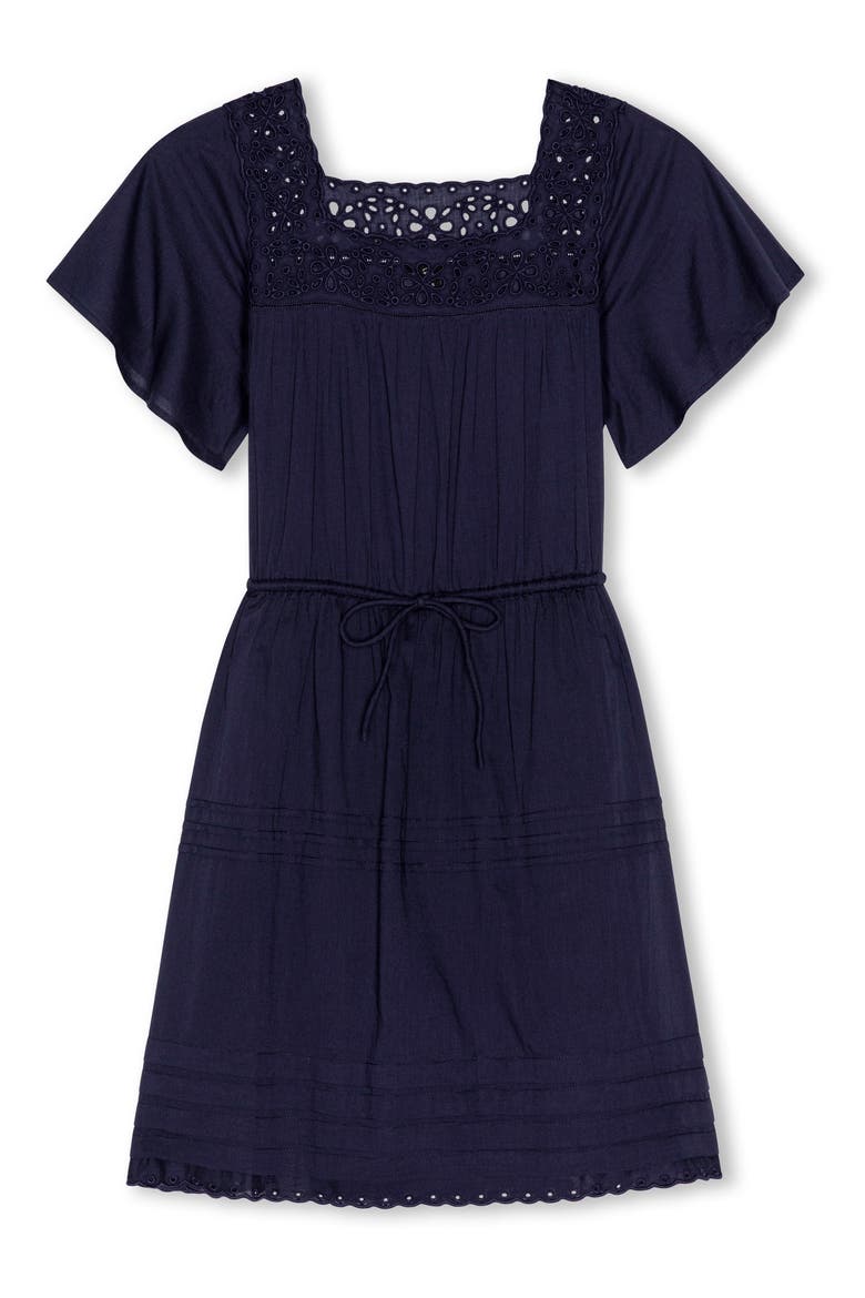 Gale Eyelet Detail Cotton Minidress, Alternate, color, NAVY