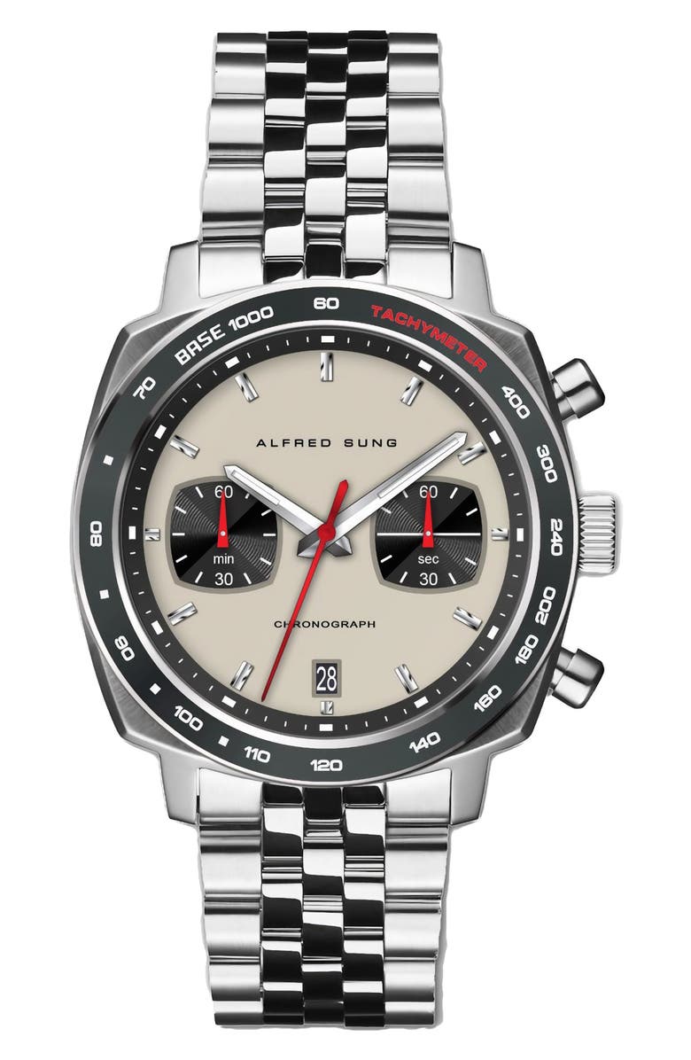 Alfred Sung Chronograph Quartz Bracelet Watch, 44mm, Main, color, White