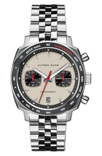 Alfred Sung Chronograph Quartz Bracelet Watch, 44mm In Metallic