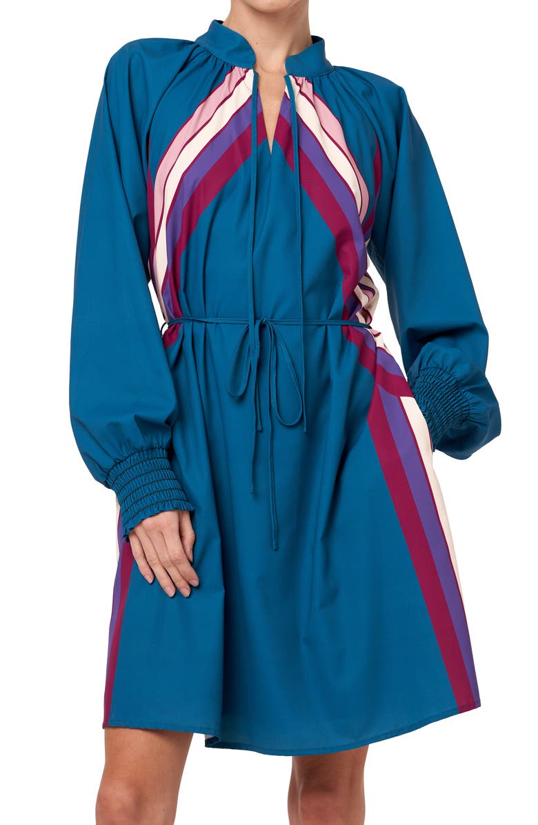 CIEBON Aleina Print Tie Waist Long Sleeve Dress, Alternate, color, Teal