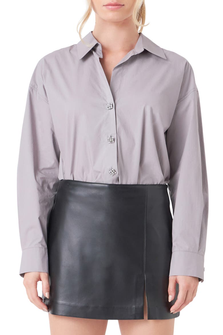Embellished Oversize Cotton Shirt, Main, color, GREY