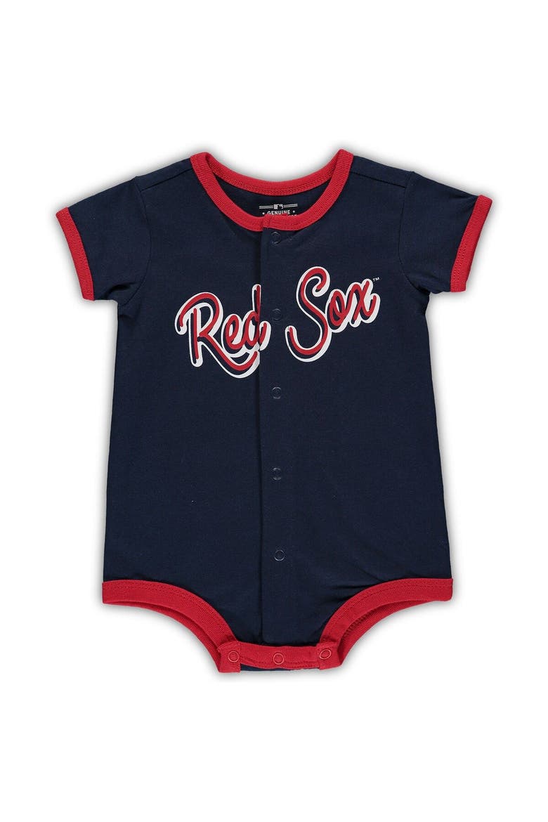 Newborn & Infant Navy Boston Red Sox Stripe Power Hitter Romper, Main, color, Navy