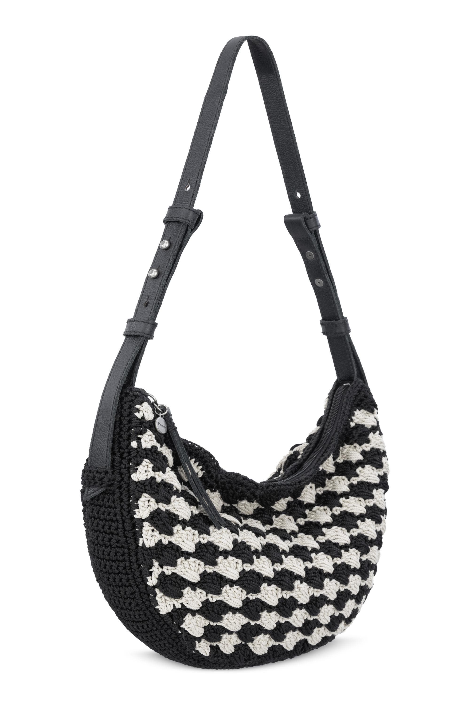 Tess Shoulder Bag Hand Crochet, Alternate, color, Black Ecru Shell