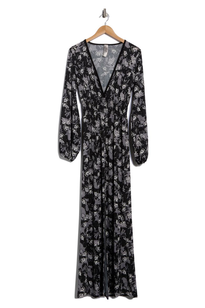 Long Sleeve Maxi Dress, Alternate, color, BLACK WHITE GREY FLORAL