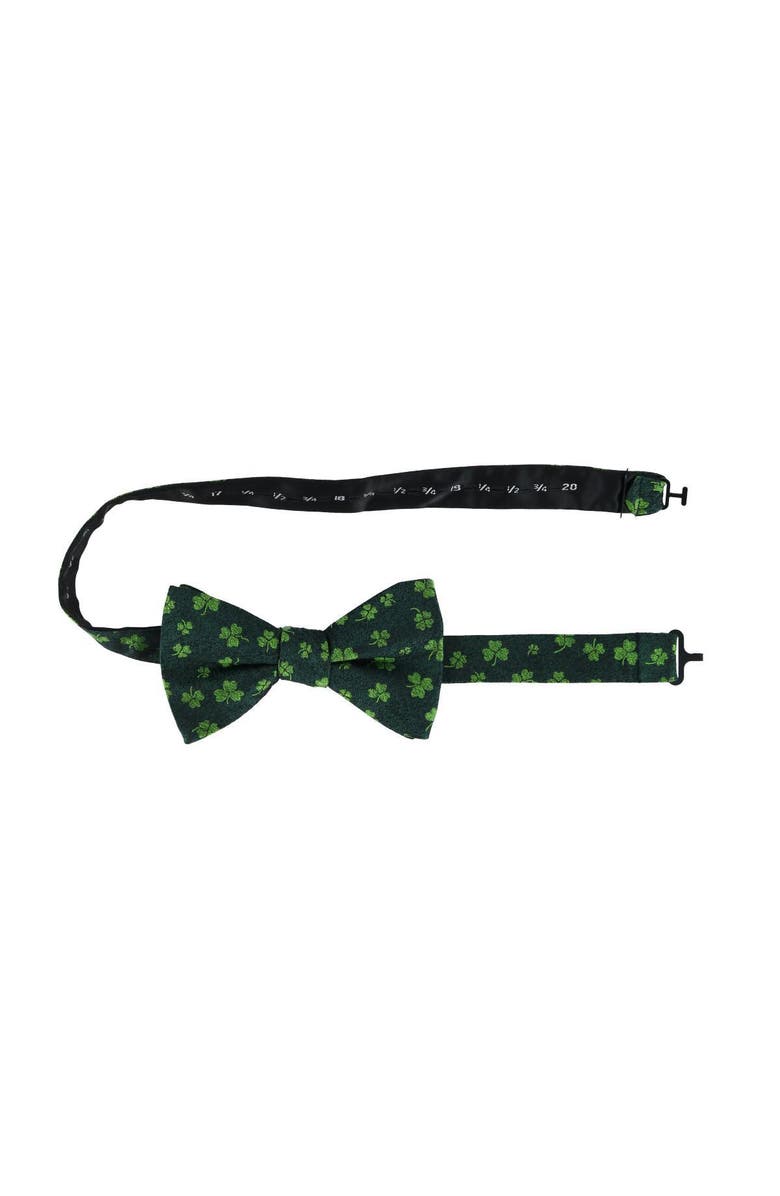 Trafalgar Green Shamrock Novelty Silk Bow Tie, Alternate, color, Green