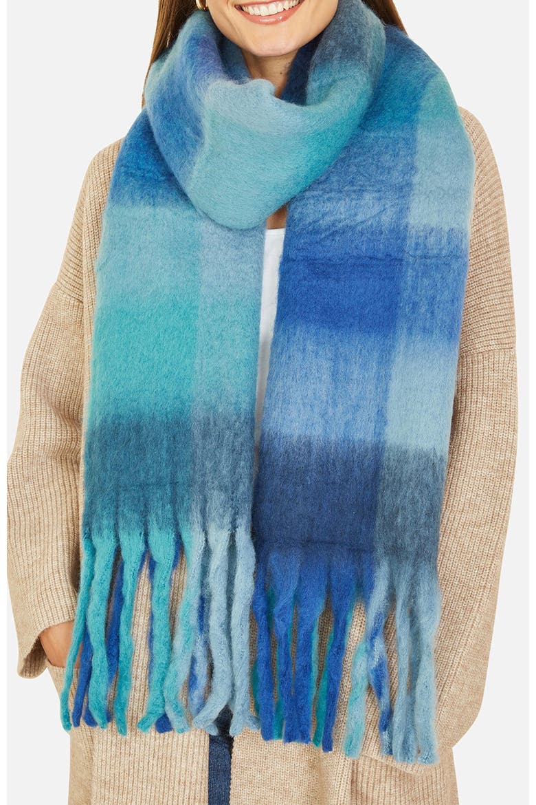Check Soft Tassel Scarf, Alternate, color, Blue