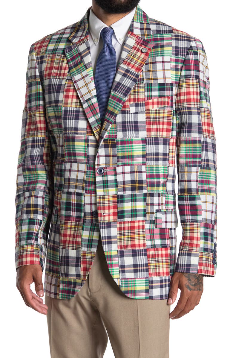 Nautica Madras Plaid Patchwork Two Button Notch Lapel Cotton Sport Coat, Main, color,