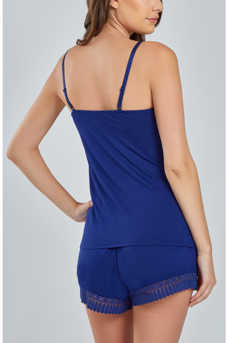 Lace Trim Cami & Shorts Pajama Set, Alternate, color, Navy-Blue