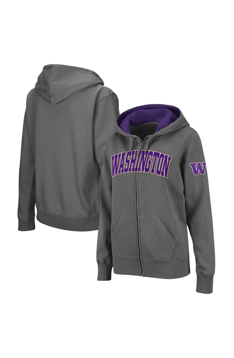 COLOSSEUM Women's Colosseum  Charcoal Washington Huskies Arched Name Full-Zip Hoodie, Main, color, Charcoal