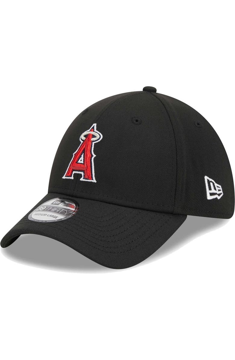 New Era Men's New Era Black Los Angeles Angels Logo 39THIRTY Flex Hat, Main, color, Black