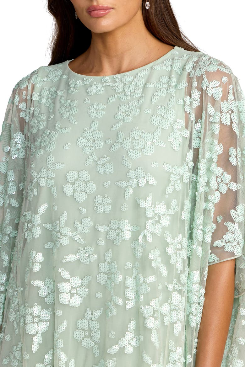 Sequin Floral Cape Sleeve Caftan Gown, Alternate, color, Seafoam