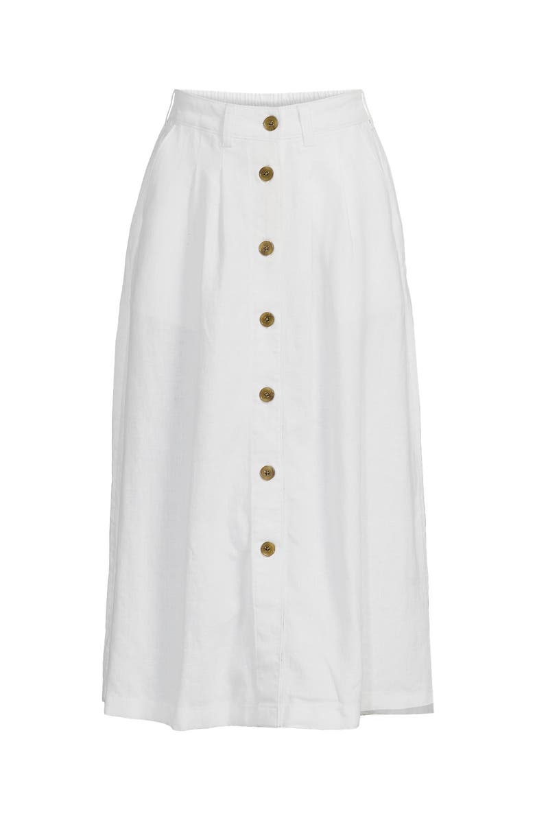 Lands' End Button Front Linen Midi Skirt, Alternate, color, White