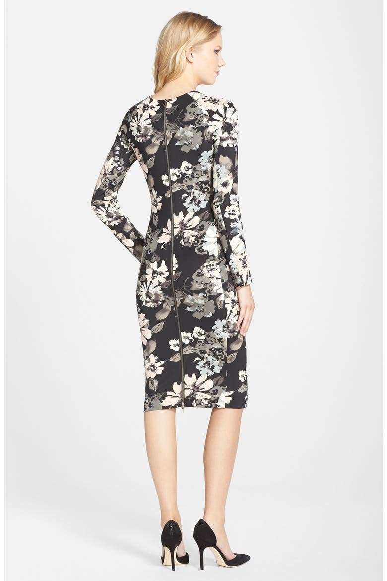 Print Scuba Midi Dress (Nordstrom Exclusive), Alternate, color, BLACK/ PINK