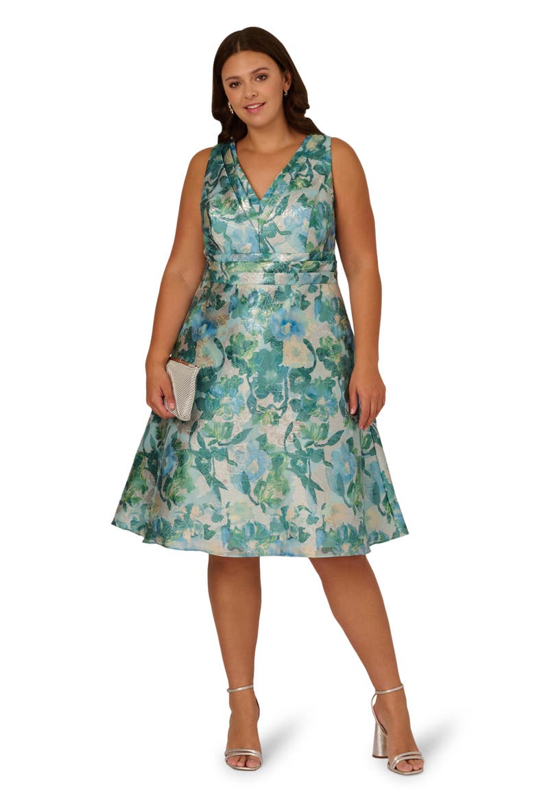 Floral Jacquard Midi Cocktail Dress, Alternate, color, BLUE MULTI