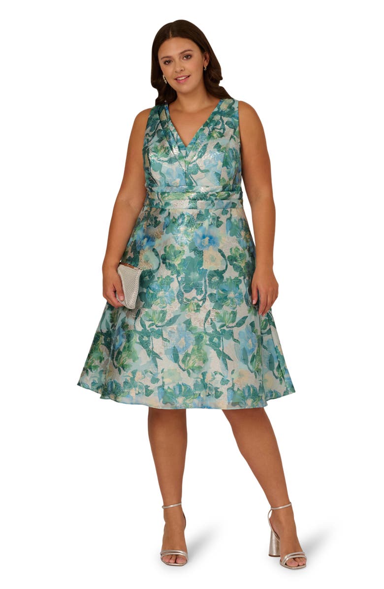 Adrianna Papell Floral Jacquard Midi Cocktail Dress, Alternate, color,