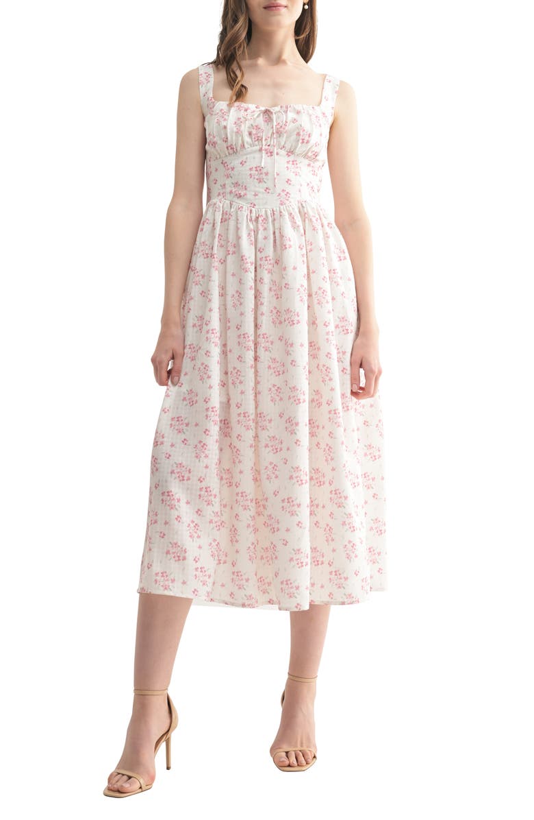 All in Favor Floral Midi Sundress, Main, color, Cream Mauve