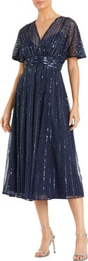 Mac Duggal Empire Waist Embellished Short Sleeve Dress