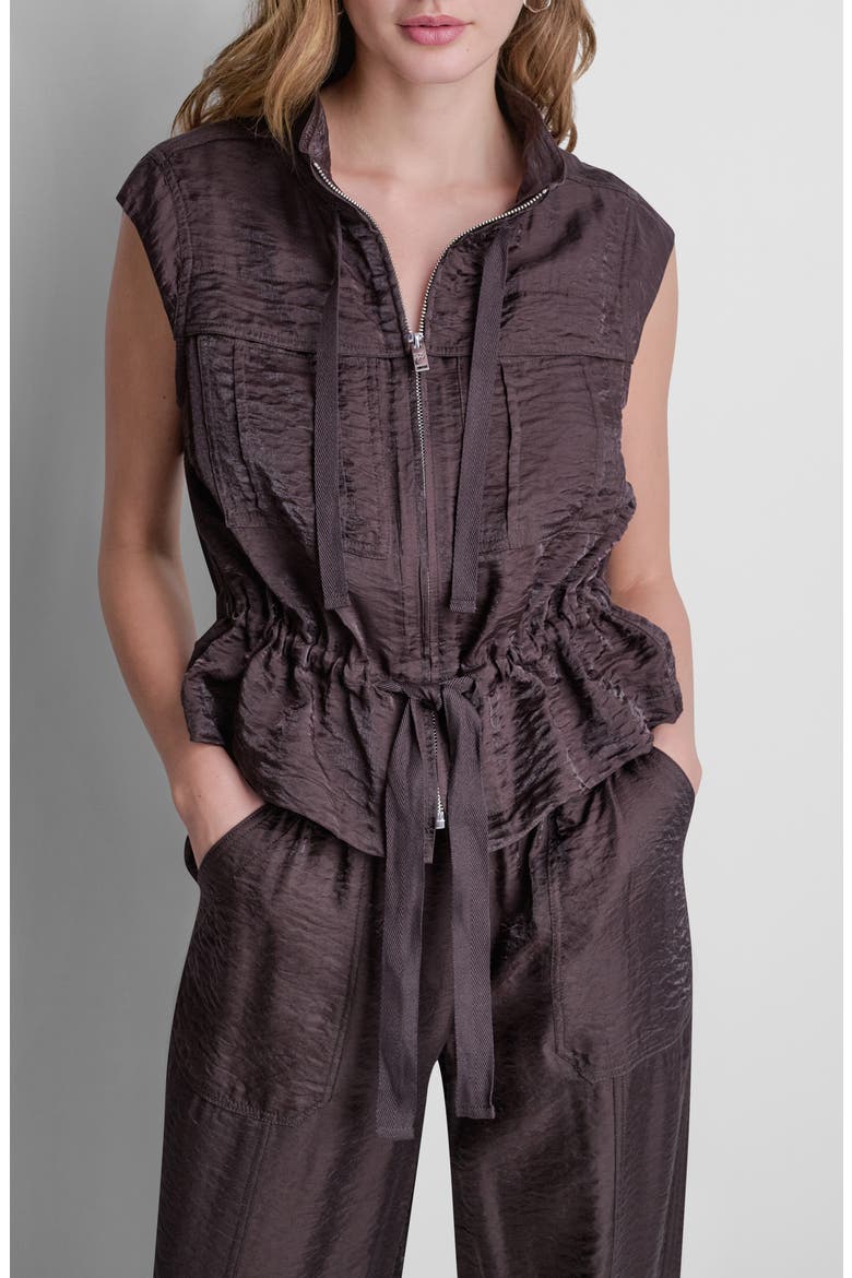 Cap Sleeve Twinkle Tie Front Vest, Main, color, TOBACCO