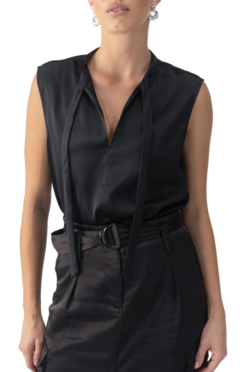 Sanctuary Tie Neck Satin Shell, Main, color, 